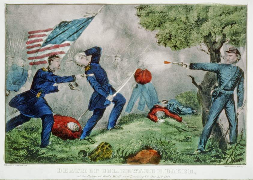 Death of Edward D. Baker at Balls Bluff, Virginia, October 21, 1861, artist's impression