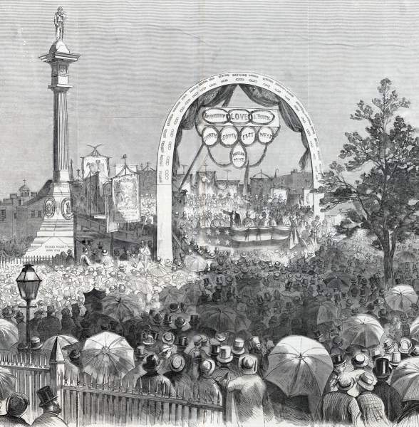Dedication of the Odd Fellows Monument, Baltimore, Maryland, September 20, 1865, artist's impression, detail