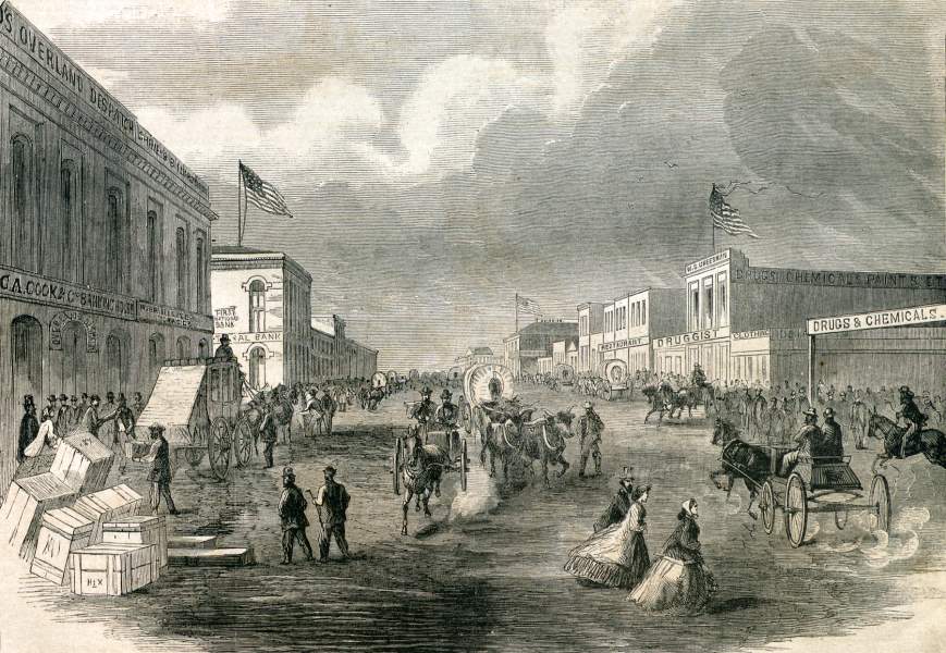 Denver, Colorado, late 1865, artist's impression, zoomable image