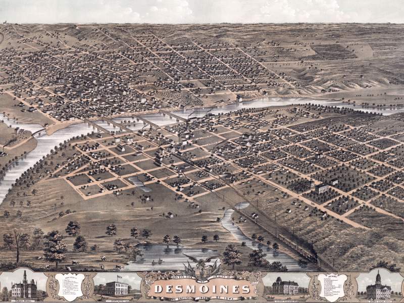 Des Moines, Iowa, 1868, zoomable map