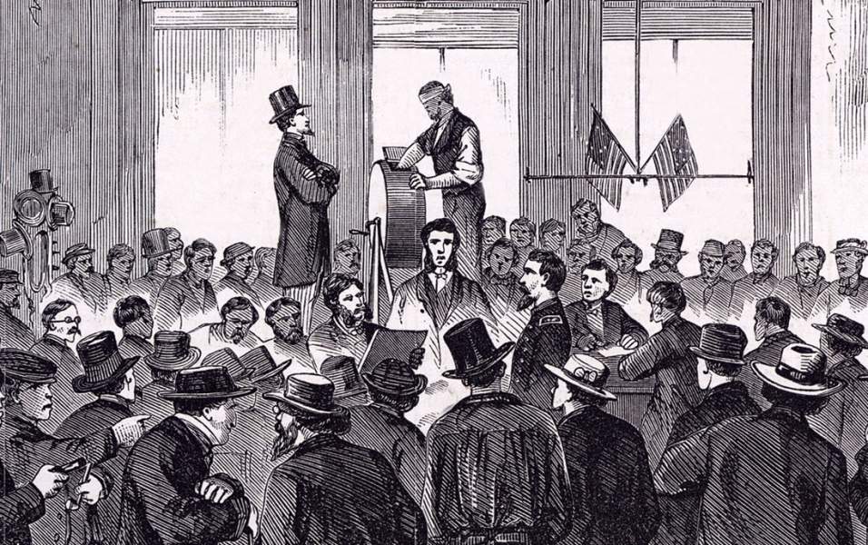 Draft drawings resuming in New York City's Sixth District, August 19, 1863, artist's impression, detail 