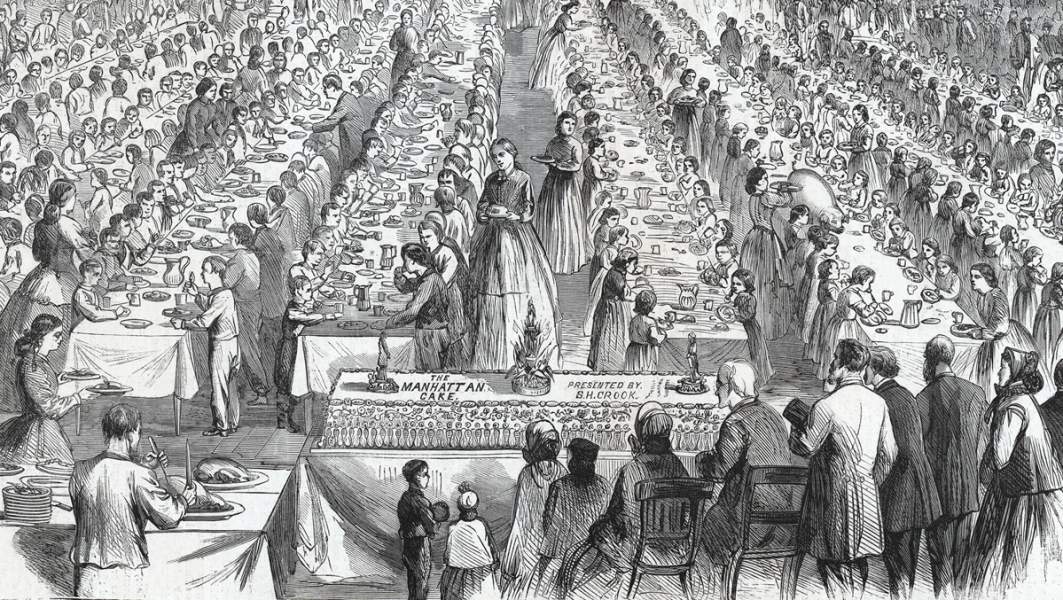 Thanksgiving Dinner, Five Points Mission, New York City, December 1865, artist's impression, detail