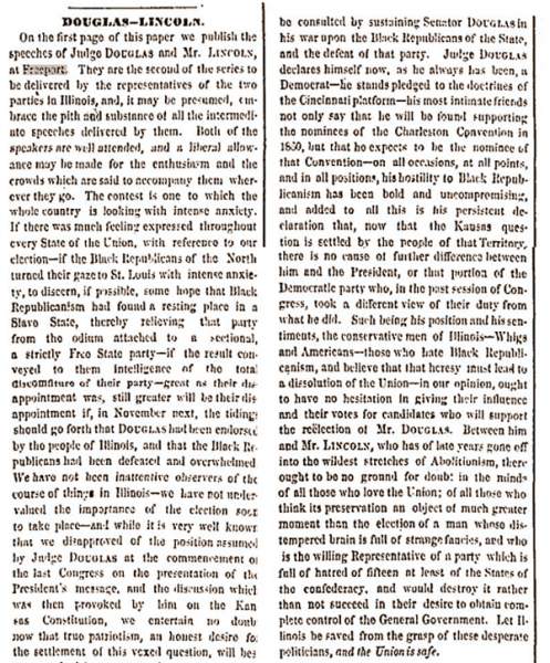 "Douglas-Lincoln," (St. Louis) Missouri Republican, September 2, 1858