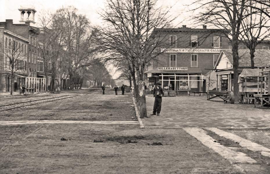 East High Street, looking east from the Town Square, Carlisle, Pennsylvania, circa 1872, zoomable image