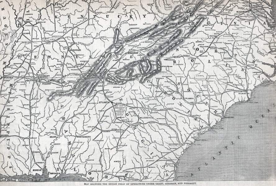 Eastern Military and Naval Union Operations, September 1864, map, zoomable image
