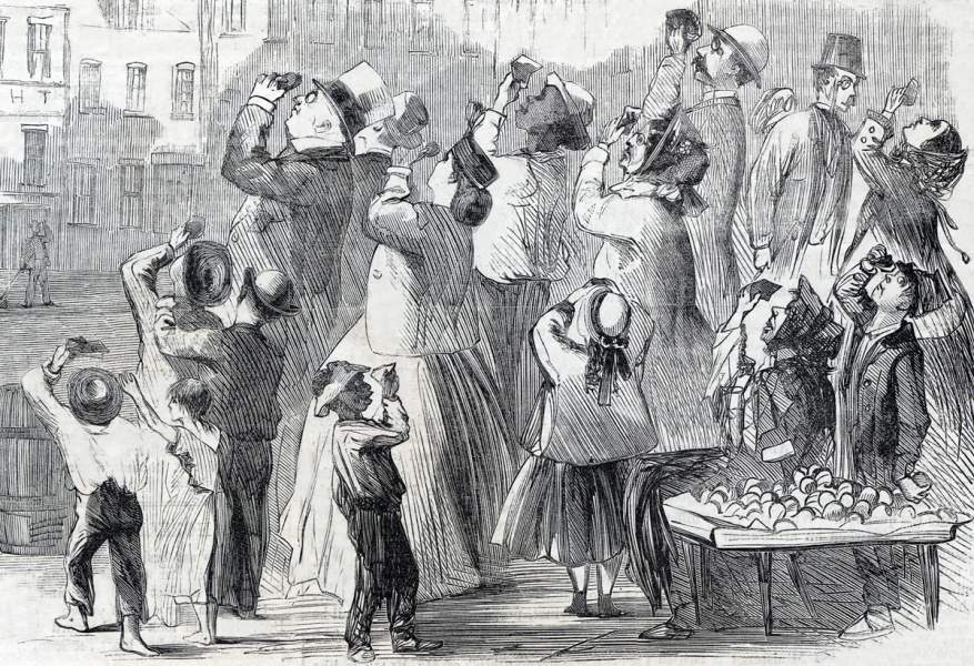 "Looking at the Eclipse," New York City, October 19, 1865, artist's impression