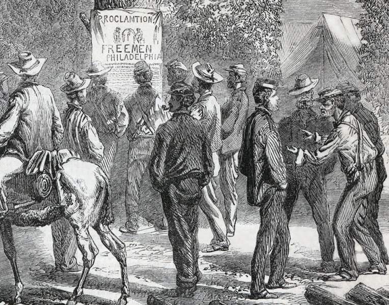 The General Election in the Union Army of the Potomac camps, Virginia, October 1864, artist's impression, further detail