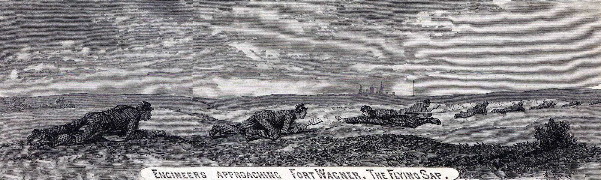 Union Army Engineers moving up to the works before Fort Wagner, S.C., September 1863, artist's impression, zoomable image