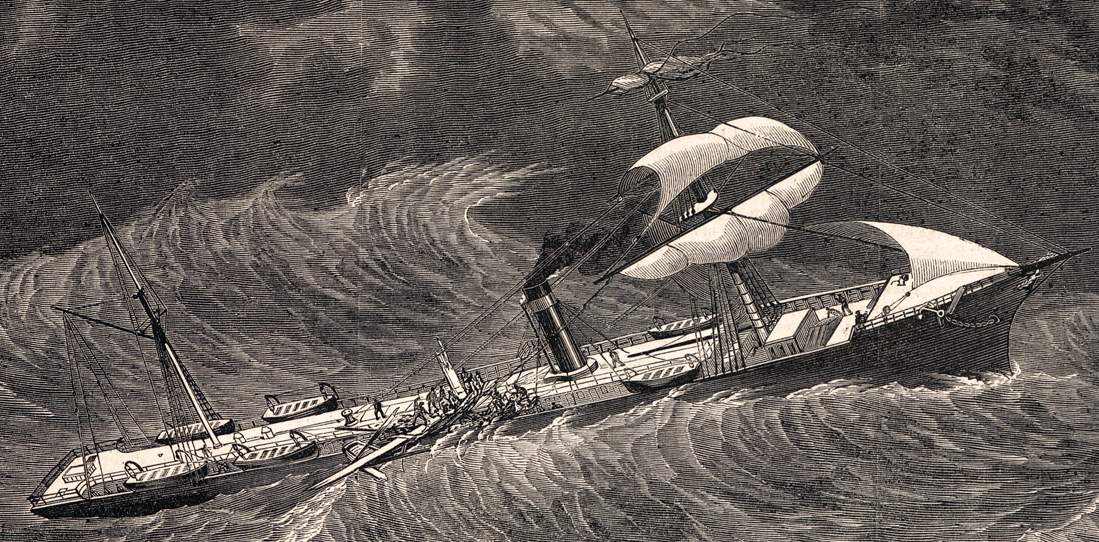 Inman Line steam ship "Etna" damaged during a storm, December, 1863, artist's impression, detail
