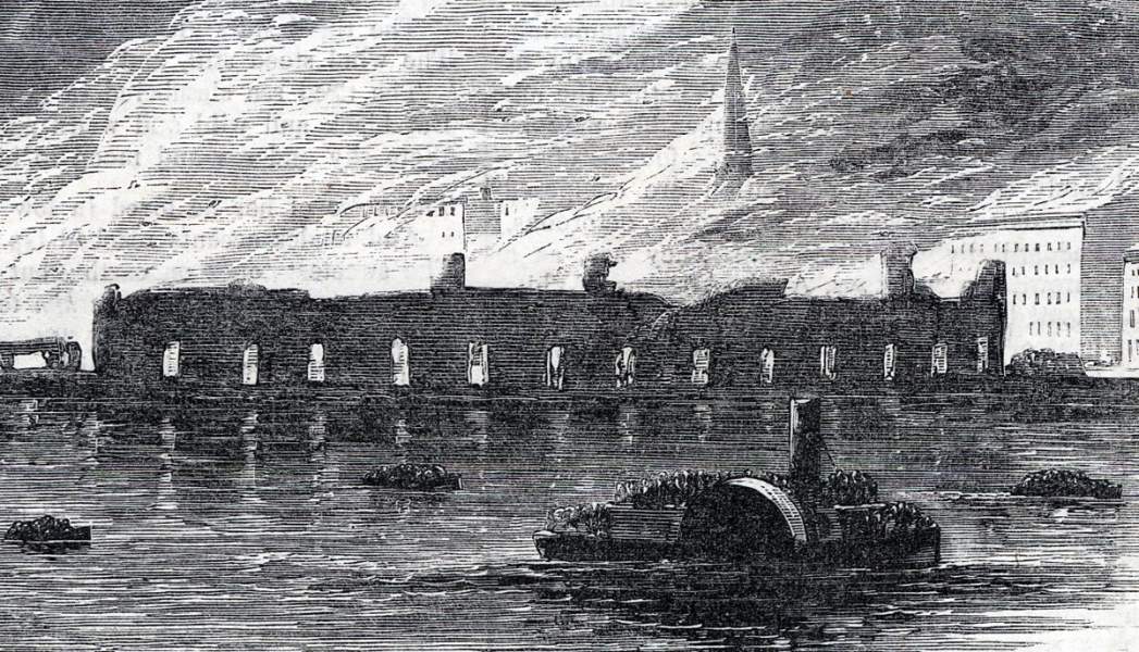 Fire at the Michigan Central Railroad Depot, Detroit, Michigan, October 18, 1865, artist's impression, detail
