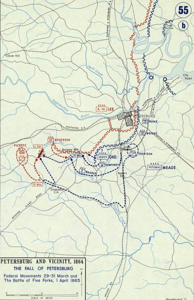 Fall of Petersburg and the Battle of Five Forks, April 1, 1865, campaign map, zoomable image