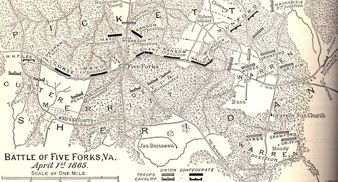 Five Forks, Virginia, April 1865, battle map