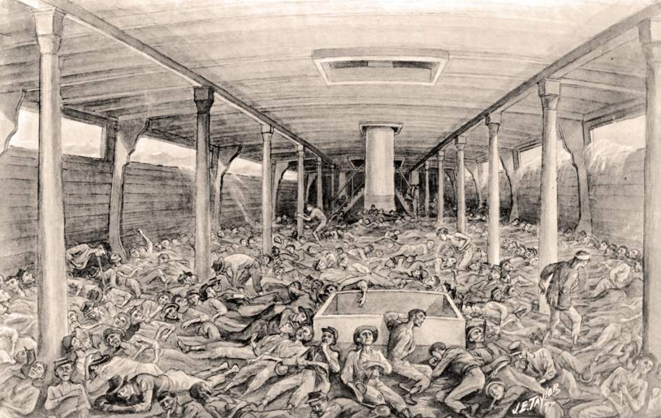 "On Board the Old Transport," Florence Military Prison Series, drawing