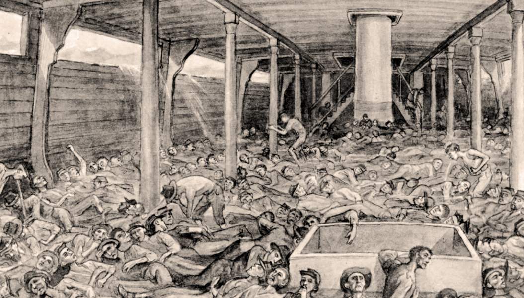 "On Board the Old Transport," Florence Military Prison Series, drawing, detail