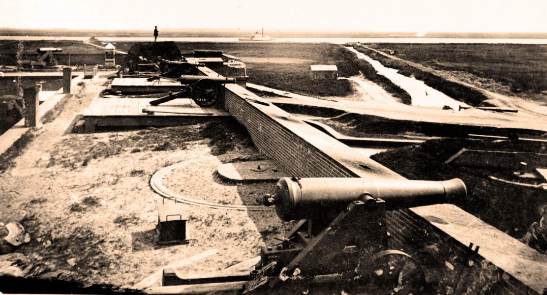 Fort Pulaski, Cockspur Island, Georgia, circa 1863, southwest angle, facing west, zoomable image