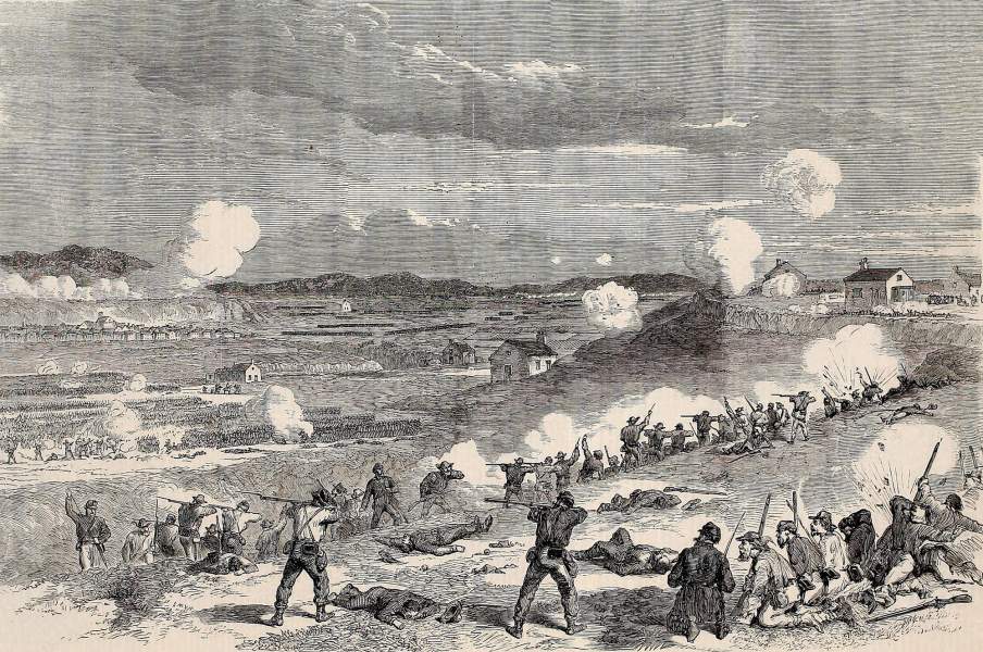 Confederate defense of Marye's Heights, Fredericksburg, December 13, 1862, British artist's impression, zoomable image