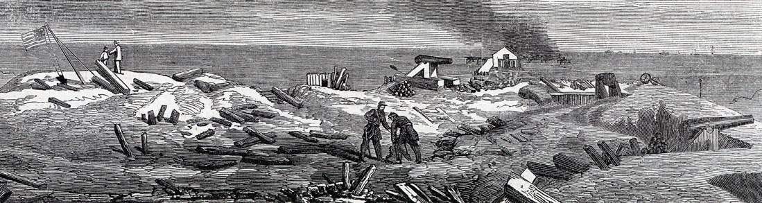 Fort Powell, Mobile Bay, Alabama, July, 1864, after its destruction, artist's impression, detail