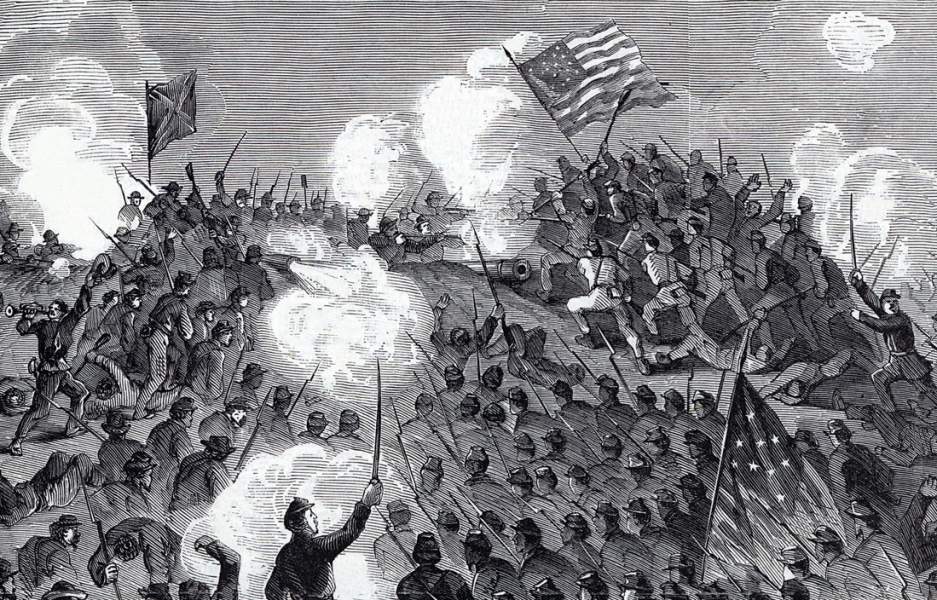 Dusk infantry attack on Fort Wagner, South Carolina, July 18, 1863, artist's impression, detail