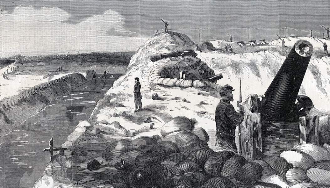 Fort Wagner, South Carolina, in Union hands, seaward side, September 7, 1863, artist's impression, detail
