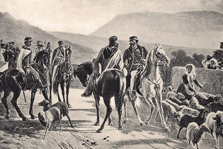 Giuseppe Garibaldi meets Victor Emmanuel II at Teano, Italy, October 26, 1860