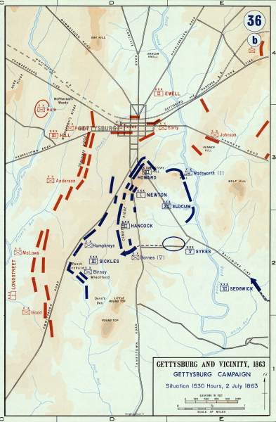Battle of Gettysburg, mid-afternoon of July 2, 1863, campaign map, zoomable image