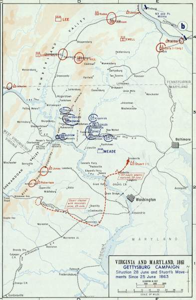 Gettysburg Campaign, June 28, 1863, campaign map, zoomable image