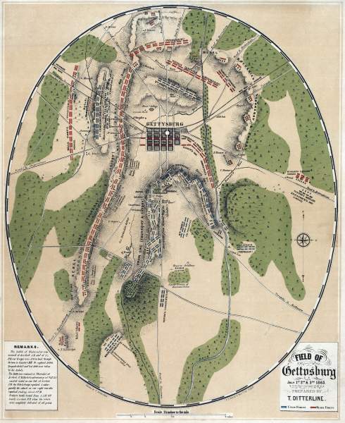 Gettysburg Battlefield, published 1863, zoomable map