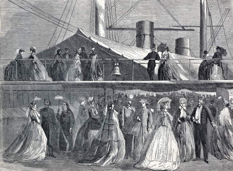 S.S. Great Eastern, Sheerness, England, before departing to relay Atlantic Cable, June 22, 1865, artist's impression