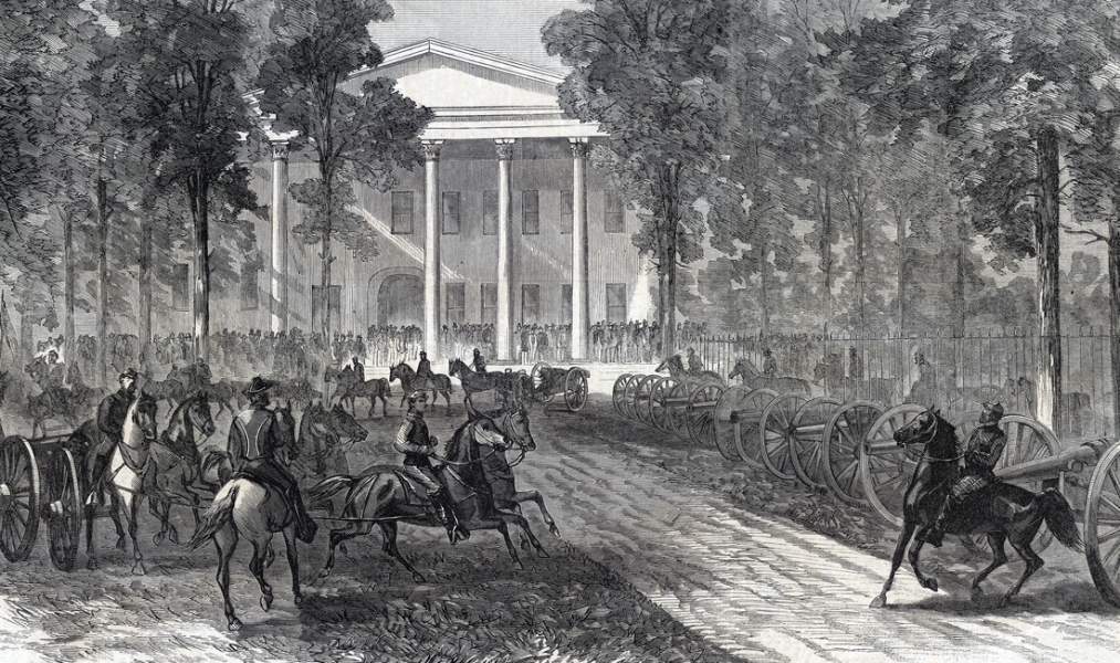 Captured Confederate artillery displayed at the War Department, October 29, 1864, artist's impression, detail