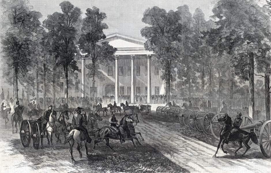 Captured Confederate artillery displayed at the War Department, October 29, 1864, artist's impression, zoomable image