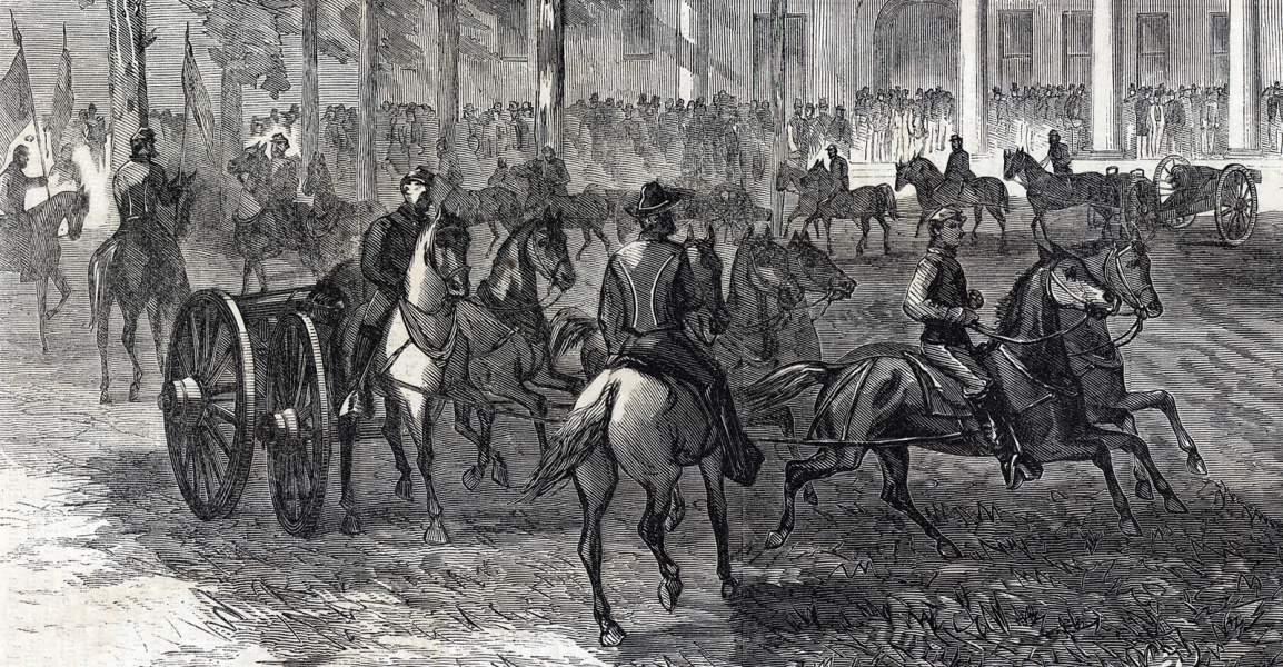Captured Confederate artillery displayed at the War Department, October 29, 1864, artist's impression, zoomable image, detail