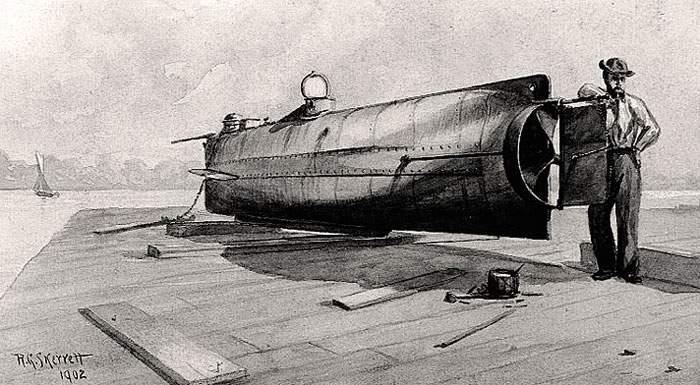 C.S.S. H.L. Hunley, circa 1863, artist's impression