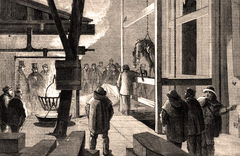 Bringing up the bodies from the Hartley Colliery Disaster, January, 1862, artist's impression