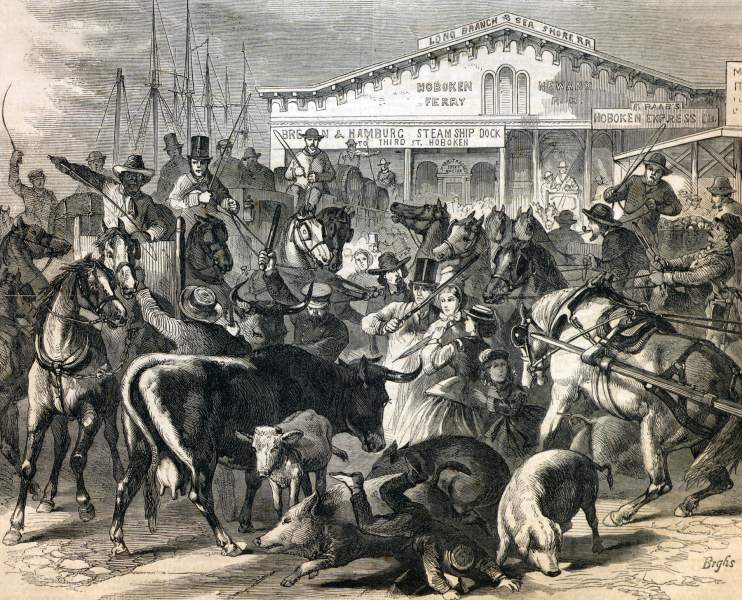 The Hoboken Street Ferry, New York City, June 1866, artist's impression, zoomable image