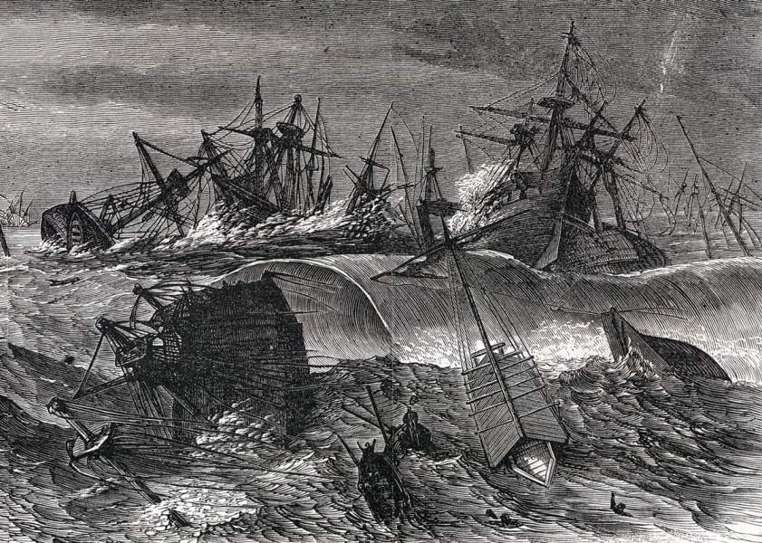 Hurricane, Calcutta, India, October 5, 1864, artist's impression, detail