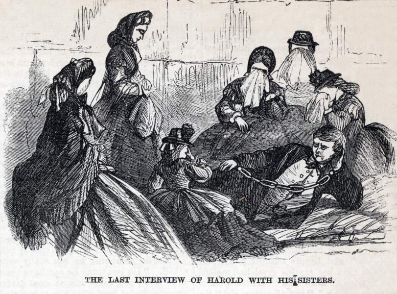 David Herold's final visitors, Old Penitentiary, Washington D.C., July 7, 1865, artist's impression