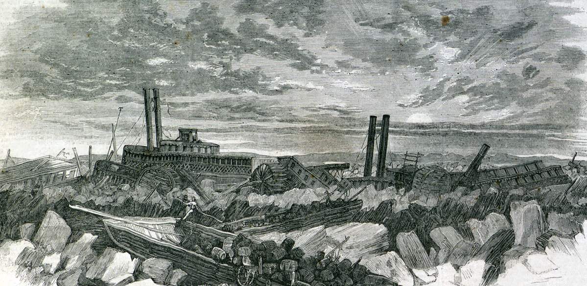 Ice Jam on the Mississippi River at St. Louis, Missouri, December 16, 1865, artist's impression