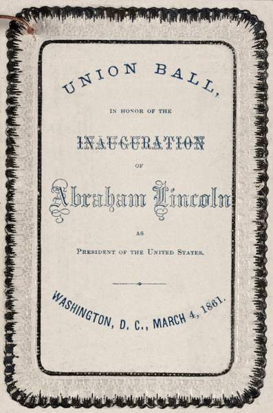 Dance Card, Union Ball, Inauguration of Abraham Lincoln, March 4, 1861