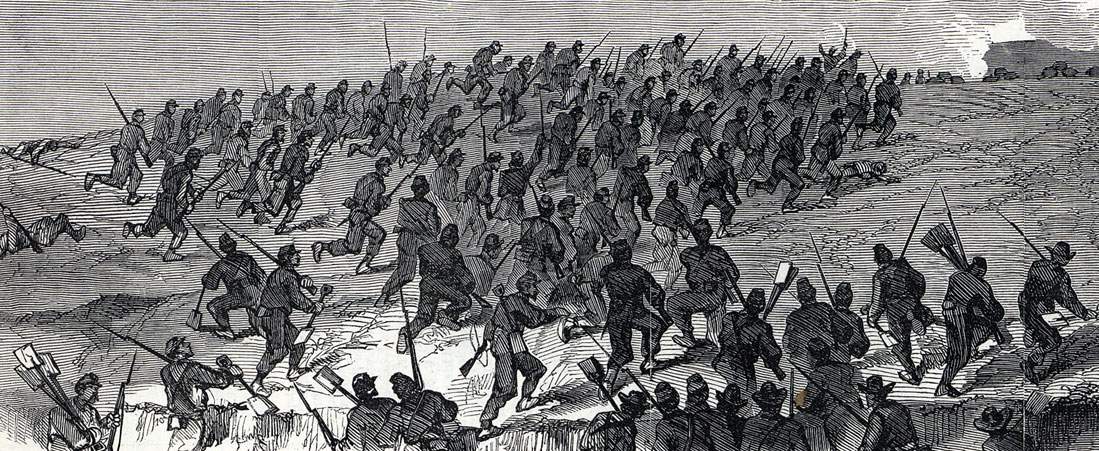 Union assault on the rifle pits in front of Fort Wagner, South Carolina, August 26, 1863, artist's impression, detail
