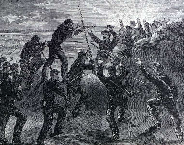 Union infantry assault on the rifle pits before Fort Wagner, August 26, 1863, artist's impression, detail
