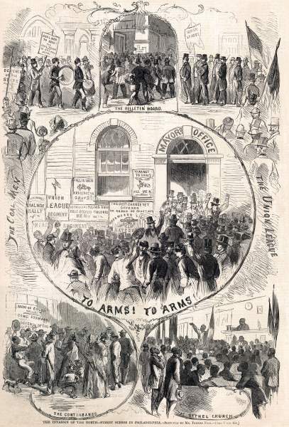 "The Invasion of the North," Philadelphia, July 1863, artist's impression, zoomable image