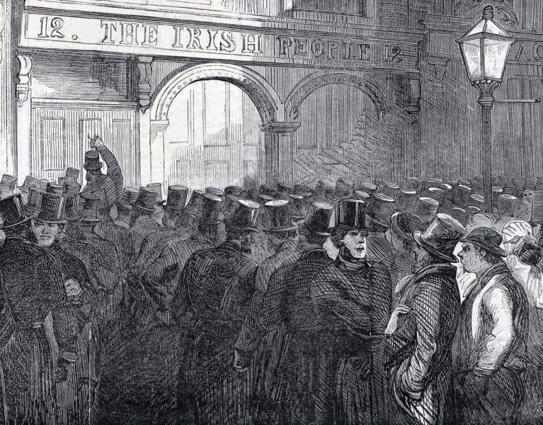 The Closing of the "Irish People" newspaper offices in Dublin, Ireland, September 15, 1865, artist's impression, detail