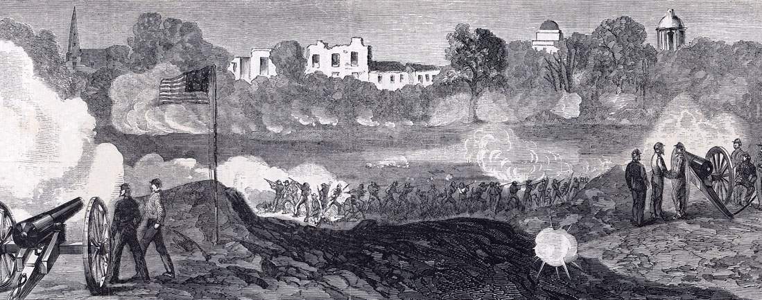 Union forces moving on Jackson, Mississippi, July 1863, artist's impression, detail