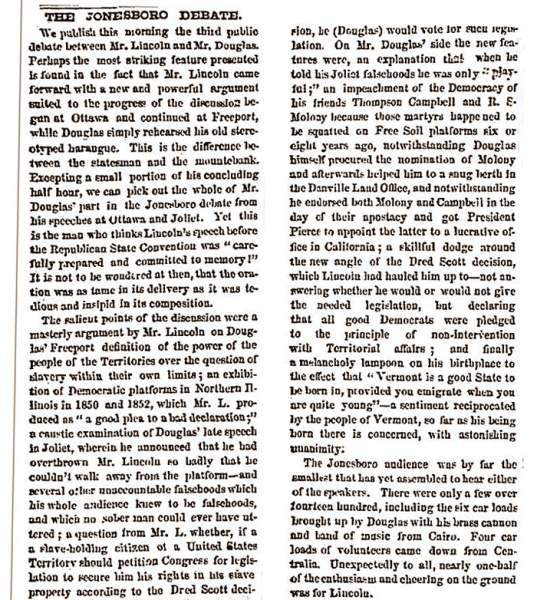 "The Jonesboro Debate," Chicago (IL) Press and Tribune, September 17, 1858