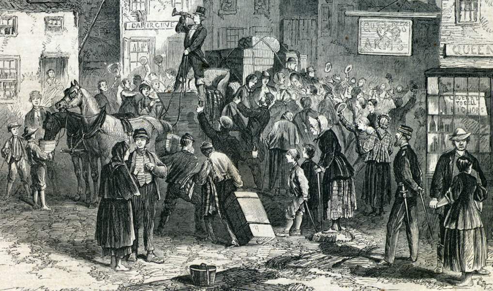 Irish migrants departing Cahersiveen, County Kerry, 1865, artist's impression, detail