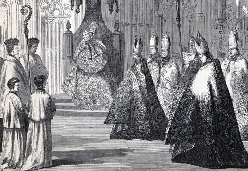 "Kiss of Peace," Installation of Archbishop John McCloskey, New York City, August 27, 1864, artist's impression, detail