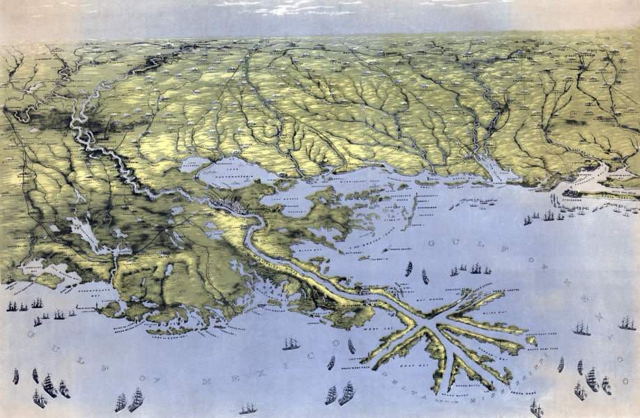 Louisiana, Mississippi, Alabama from the south coast, 1861, zoomable panoramic map