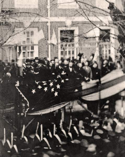 Abraham Lincoln at Independence Hall, Philadelphia, eight a.m., February 22, 1861, detail, zoomable image