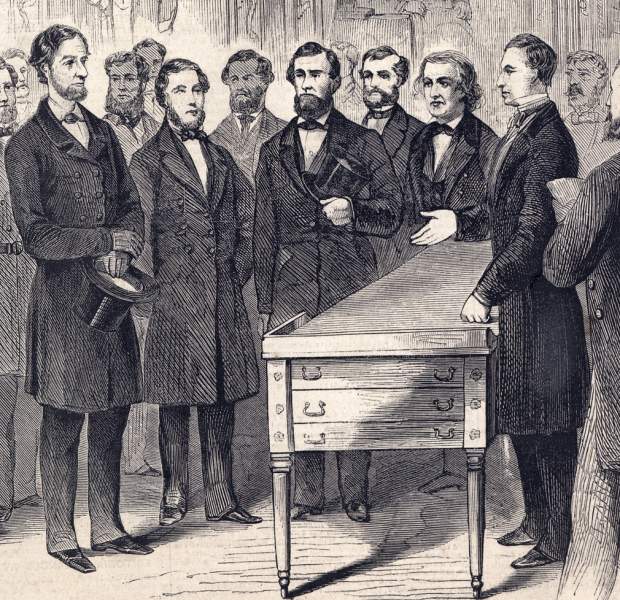 Abraham Lincoln meets Fernando Wood in New York City, February 20, 1861, artist's impression, detail