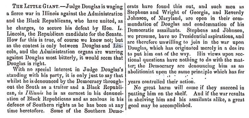 "The Little Giant," Fayetteville (NC) Observer, September 2, 1858